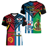 Vanuatu And West Papua Women V Neck T Shirt Coat Of Arms Mix Flag Style LT14 - Polynesian Pride
