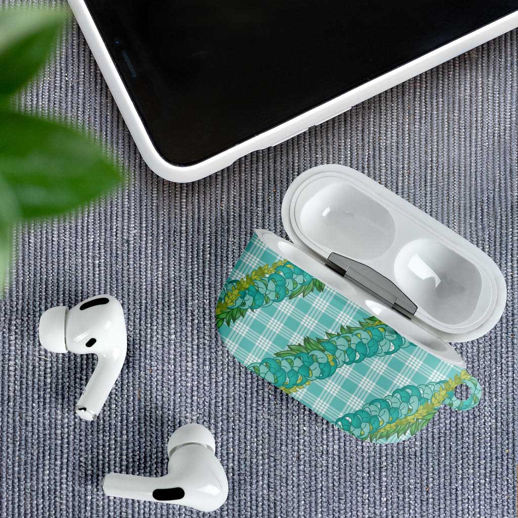 Hawaii Jade Vine Lei AirPods Case Aloha Palaka Motif - Turquoise - Polynesian Pride