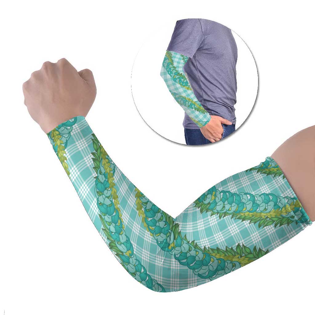 Hawaii Jade Vine Lei Arm Sleeves Aloha Palaka Motif - Turquoise LT14 Set of 2 Turquoise - Polynesian Pride