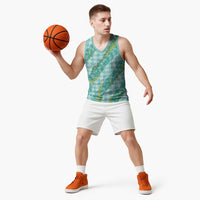 Hawaii Jade Vine Lei Basketball Jersey Aloha Palaka Motif - Turquoise - Polynesian Pride