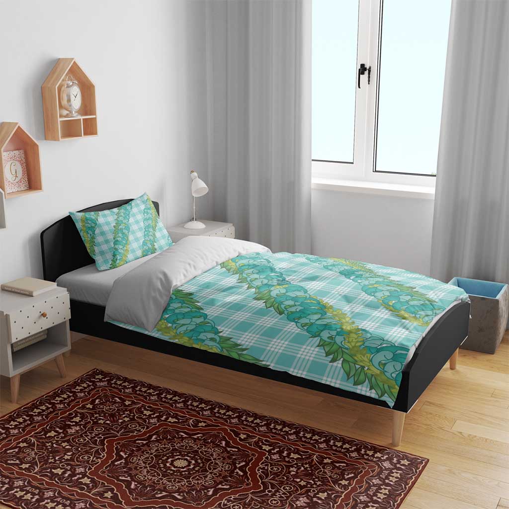 Hawaii Jade Vine Lei Bedding Set Aloha Palaka Motif - Turquoise - Polynesian Pride