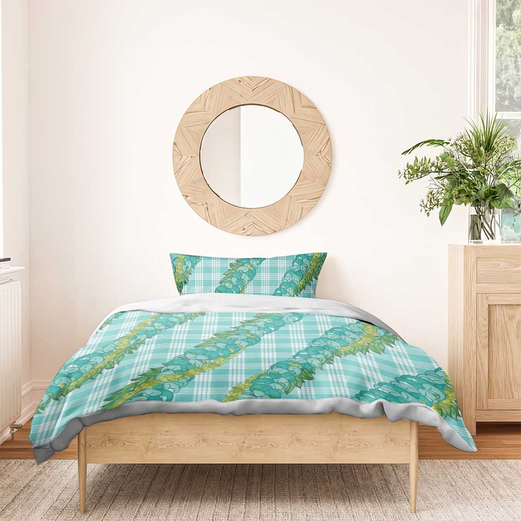 Hawaii Jade Vine Lei Bedding Set Aloha Palaka Motif - Turquoise - Polynesian Pride
