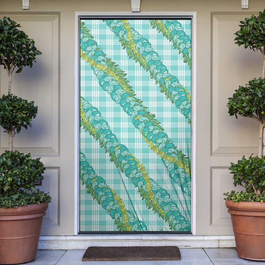 Hawaii Jade Vine Lei Door Cover Aloha Palaka Motif - Turquoise LT14 Turquoise - Polynesian Pride