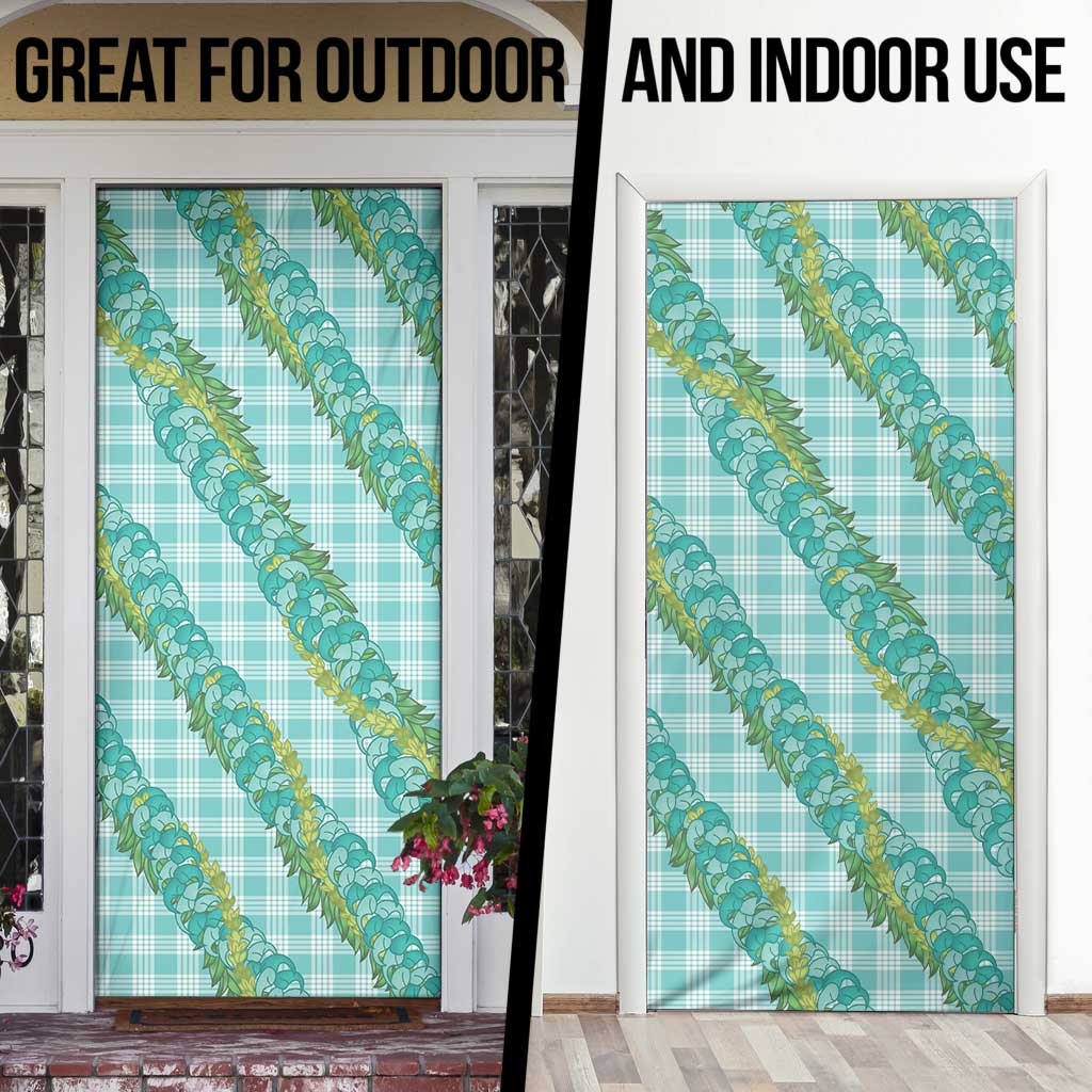 Hawaii Jade Vine Lei Door Cover Aloha Palaka Motif - Turquoise - Polynesian Pride
