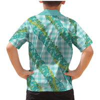 Hawaii Jade Vine Lei Family Matching Mermaid Dress and Hawaiian Shirt Aloha Palaka Motif - Turquoise LT14 - Polynesian Pride