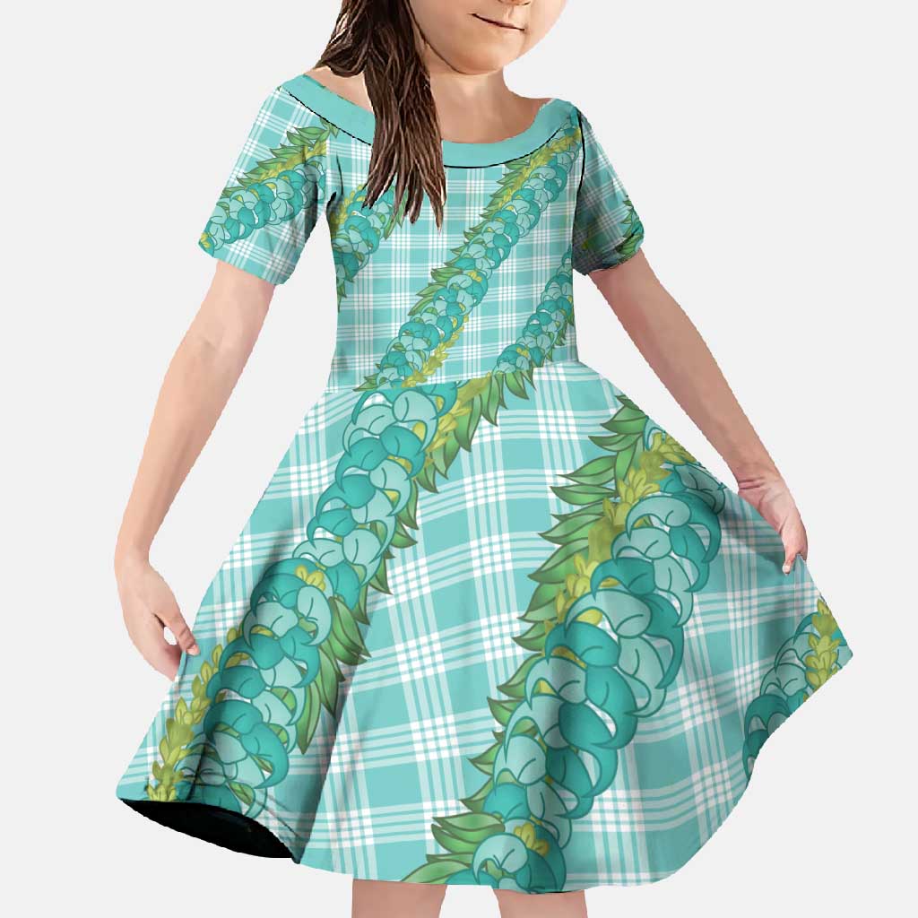 Hawaii Jade Vine Lei Family Matching Mermaid Dress and Hawaiian Shirt Aloha Palaka Motif - Turquoise LT14 Daughter's Dress Turquoise - Polynesian Pride
