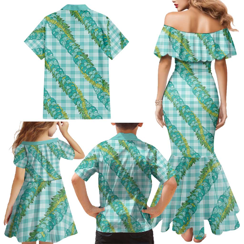 Hawaii Jade Vine Lei Family Matching Mermaid Dress and Hawaiian Shirt Aloha Palaka Motif - Turquoise LT14 - Polynesian Pride