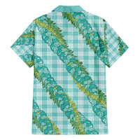 Hawaii Jade Vine Lei Family Matching Off The Shoulder Long Sleeve Dress and Hawaiian Shirt Aloha Palaka Motif - Turquoise LT14 - Polynesian Pride