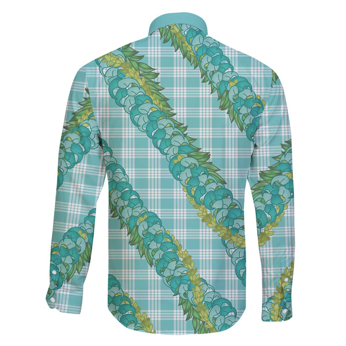 Hawaii Jade Vine Lei Family Matching Off The Shoulder Long Sleeve Dress and Hawaiian Shirt Aloha Palaka Motif - Turquoise LT14 - Polynesian Pride