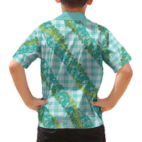 Hawaii Jade Vine Lei Family Matching Off Shoulder Maxi Dress and Hawaiian Shirt Aloha Palaka Motif - Turquoise LT14 - Polynesian Pride