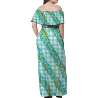 Hawaii Jade Vine Lei Family Matching Off Shoulder Maxi Dress and Hawaiian Shirt Aloha Palaka Motif - Turquoise LT14 - Polynesian Pride