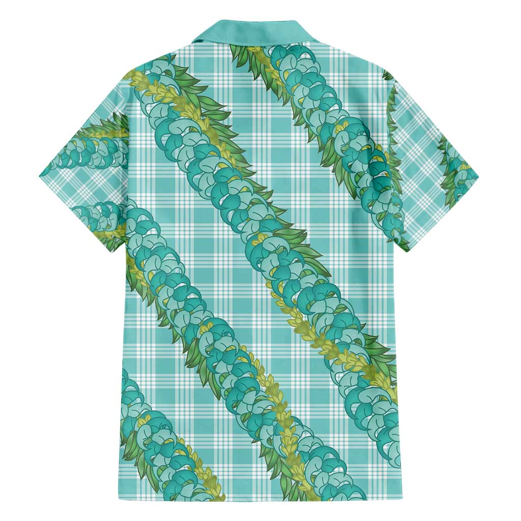 Hawaii Jade Vine Lei Family Matching Off Shoulder Short Dress and Hawaiian Shirt Aloha Palaka Motif - Turquoise LT14 - Polynesian Pride