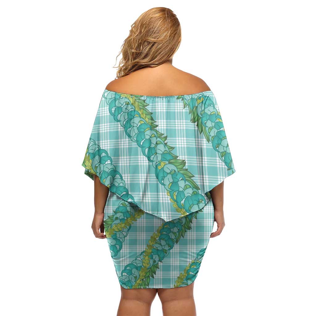 Hawaii Jade Vine Lei Family Matching Off Shoulder Short Dress and Hawaiian Shirt Aloha Palaka Motif - Turquoise LT14 - Polynesian Pride