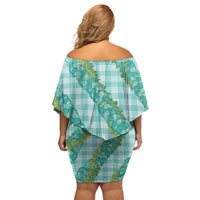 Hawaii Jade Vine Lei Family Matching Off Shoulder Short Dress and Hawaiian Shirt Aloha Palaka Motif - Turquoise LT14 - Polynesian Pride
