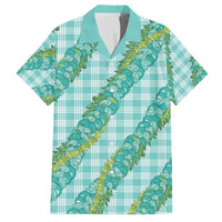 Hawaii Jade Vine Lei Family Matching Puletasi and Hawaiian Shirt Aloha Palaka Motif - Turquoise LT14 Dad's Shirt - Short Sleeve Turquoise - Polynesian Pride