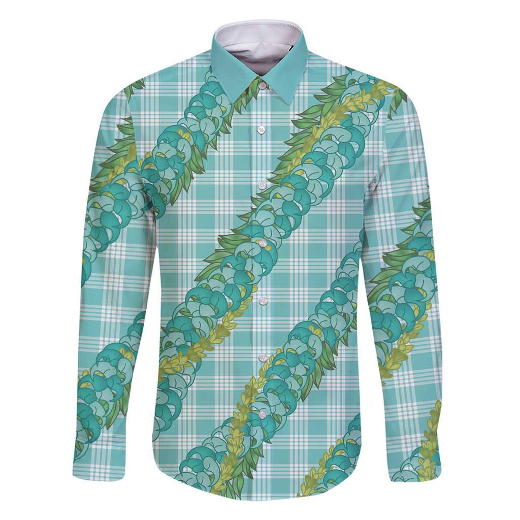 Hawaii Jade Vine Lei Family Matching Summer Maxi Dress and Hawaiian Shirt Aloha Palaka Motif - Turquoise LT14 Dad's Shirt - Long Sleeve Turquoise - Polynesian Pride