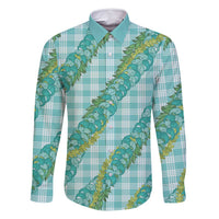 Hawaii Jade Vine Lei Family Matching Summer Maxi Dress and Hawaiian Shirt Aloha Palaka Motif - Turquoise LT14 Dad's Shirt - Long Sleeve Turquoise - Polynesian Pride