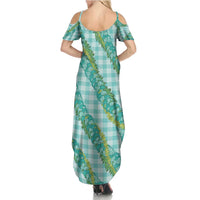 Hawaii Jade Vine Lei Family Matching Summer Maxi Dress and Hawaiian Shirt Aloha Palaka Motif - Turquoise LT14 - Polynesian Pride