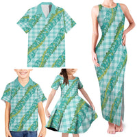 Hawaii Jade Vine Lei Family Matching Tank Maxi Dress and Hawaiian Shirt Aloha Palaka Motif - Turquoise LT14 - Polynesian Pride
