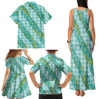 Hawaii Jade Vine Lei Family Matching Tank Maxi Dress and Hawaiian Shirt Aloha Palaka Motif - Turquoise LT14 - Polynesian Pride