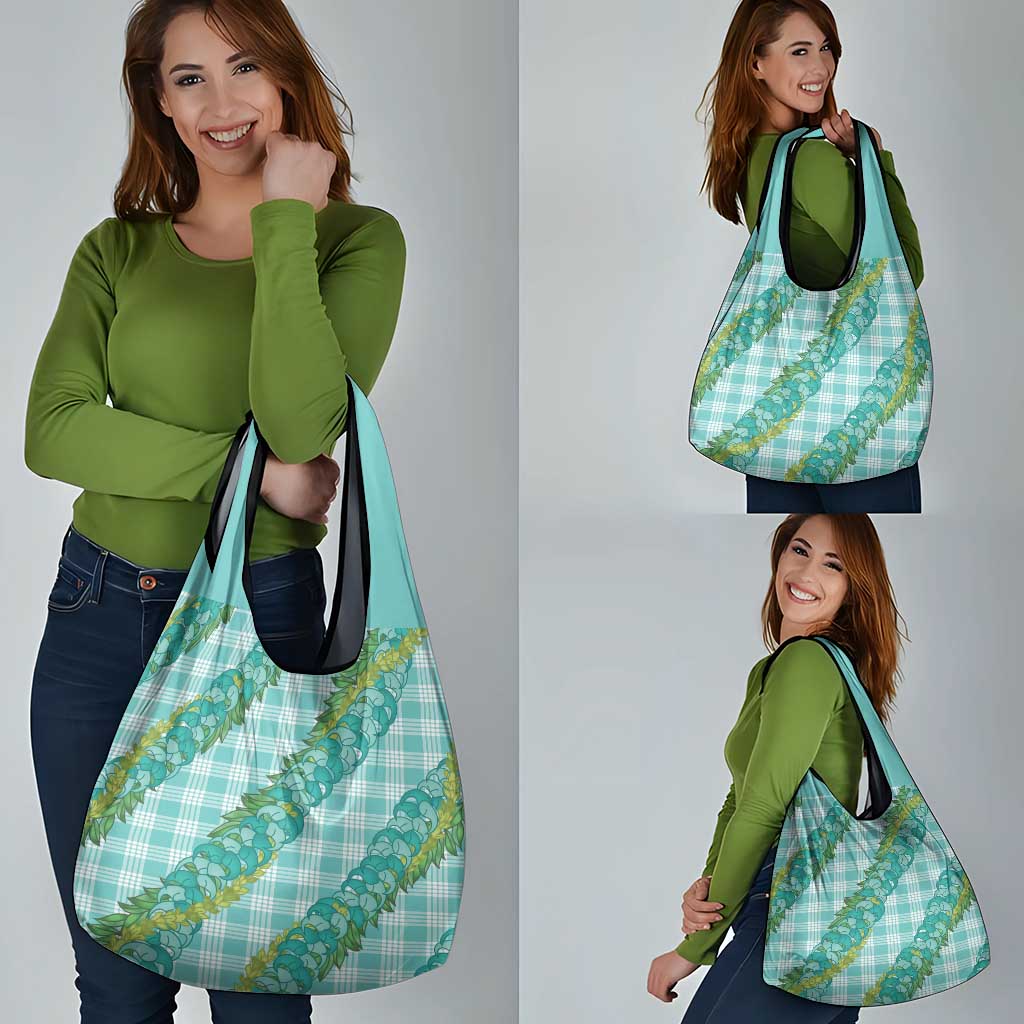 Hawaii Jade Vine Lei Grocery Bag Aloha Palaka Motif - Turquoise - Polynesian Pride