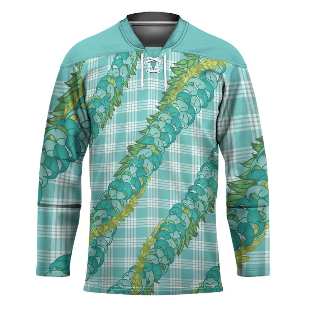 Hawaii Jade Vine Lei Hockey Jersey Aloha Palaka Motif - Turquoise LT14 Unisex Turquoise - Polynesian Pride