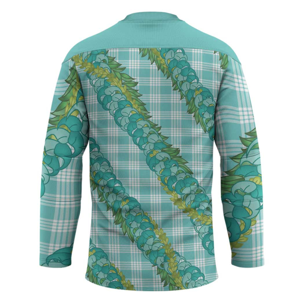 Hawaii Jade Vine Lei Hockey Jersey Aloha Palaka Motif - Turquoise LT14 - Polynesian Pride
