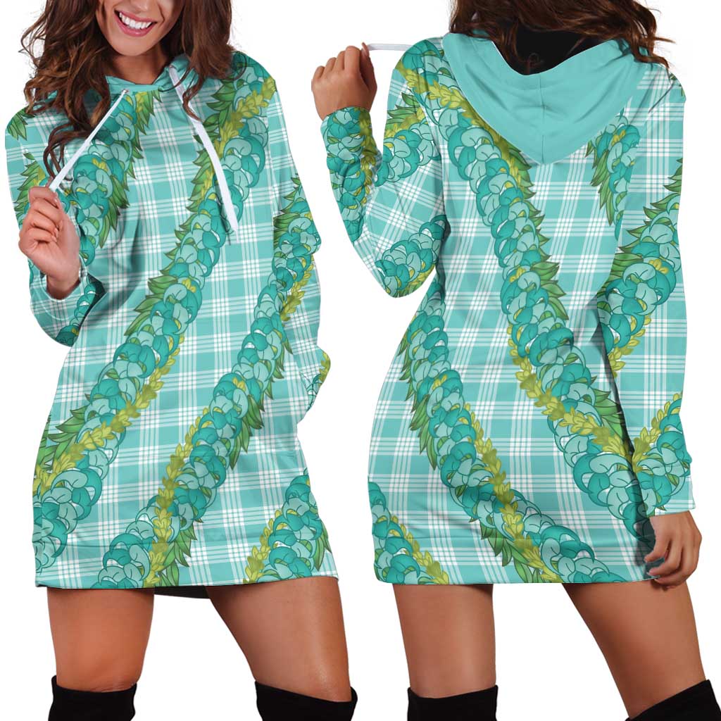Hawaii Jade Vine Lei Hoodie Dress Aloha Palaka Motif - Turquoise - Polynesian Pride