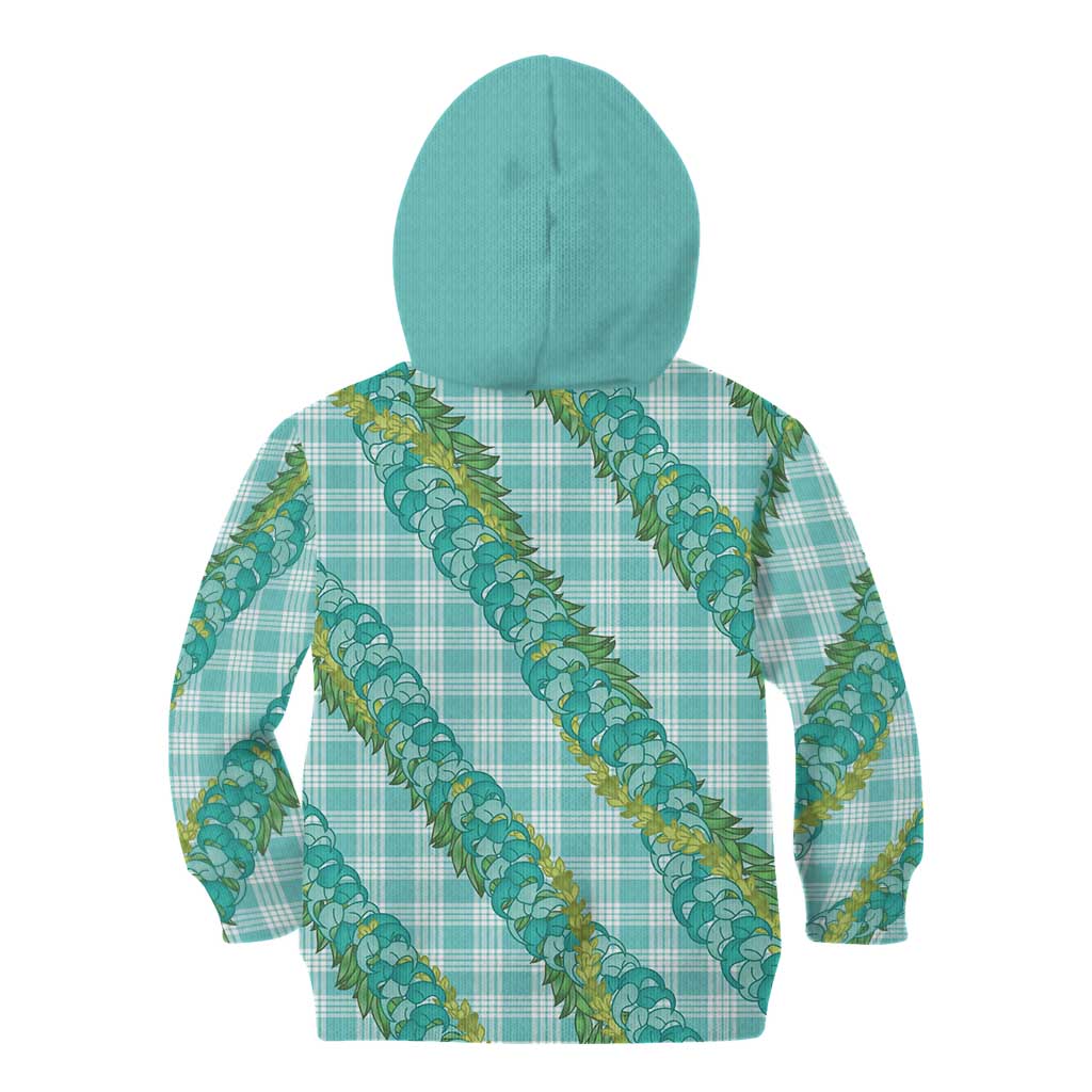 Hawaii Jade Vine Lei Kid Hoodie Aloha Palaka Motif - Turquoise - Polynesian Pride