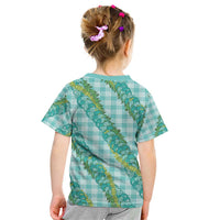 Hawaii Jade Vine Lei Kid T Shirt Aloha Palaka Motif - Turquoise LT14 - Polynesian Pride