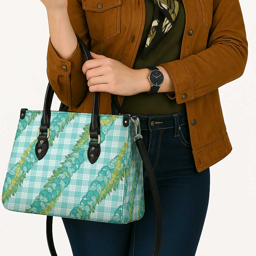 Hawaii Jade Vine Lei Leather Bag Aloha Palaka Motif - Turquoise - Polynesian Pride