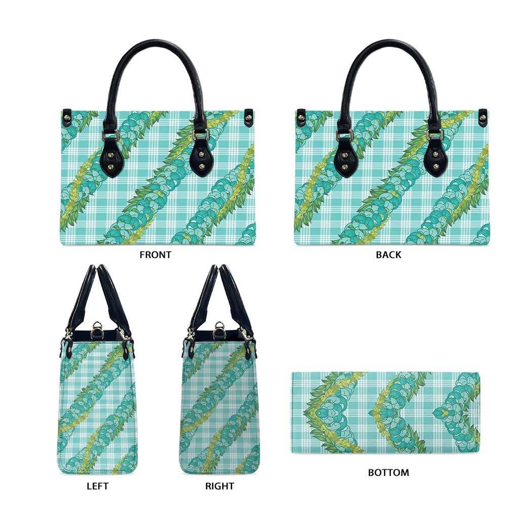 Hawaii Jade Vine Lei Leather Bag Aloha Palaka Motif - Turquoise - Polynesian Pride