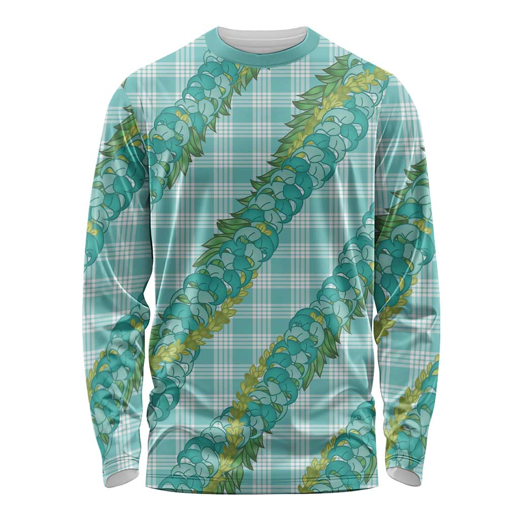 Hawaii Jade Vine Lei Long Sleeve Shirt Aloha Palaka Motif - Turquoise LT14 Unisex Turquoise - Polynesian Pride