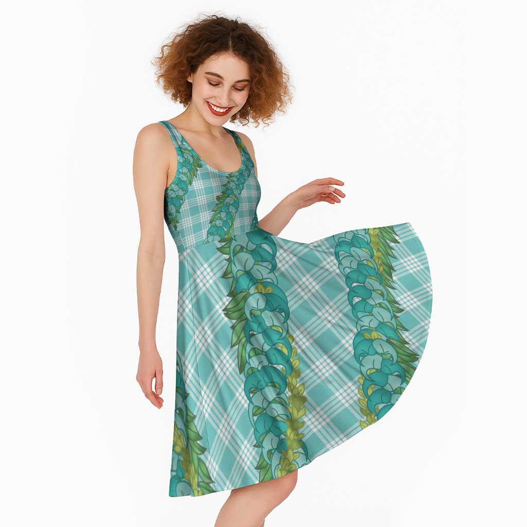 Hawaii Jade Vine Lei Midi Dress Aloha Palaka Motif - Turquoise - Polynesian Pride