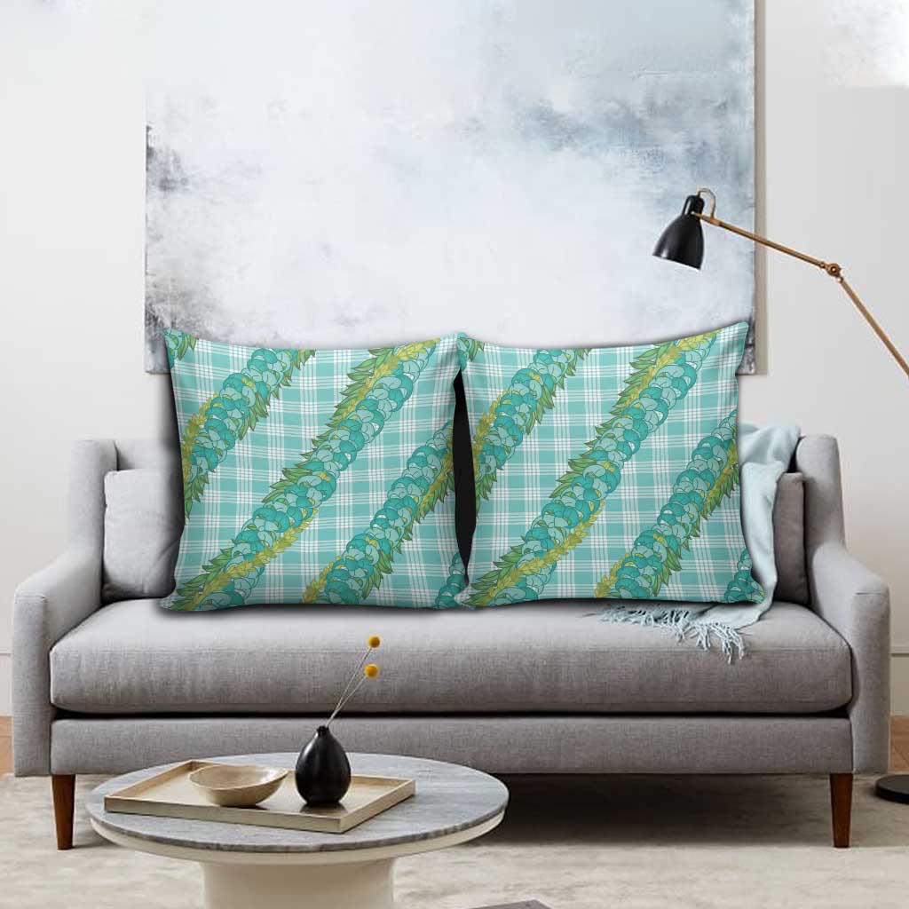 Hawaii Jade Vine Lei Pillow Cover Aloha Palaka Motif - Turquoise - Polynesian Pride