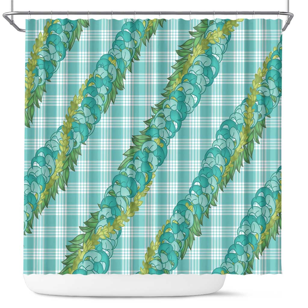 Hawaii Jade Vine Lei Shower Curtain Aloha Palaka Motif - Turquoise LT14 Turquoise - Polynesian Pride