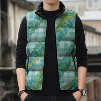 Hawaii Jade Vine Lei Sleeveless Puffer Jacket Aloha Palaka Motif - Turquoise - Polynesian Pride