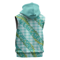 Hawaii Jade Vine Lei Sleeveless Zip Hoodie Aloha Palaka Motif - Turquoise - Polynesian Pride
