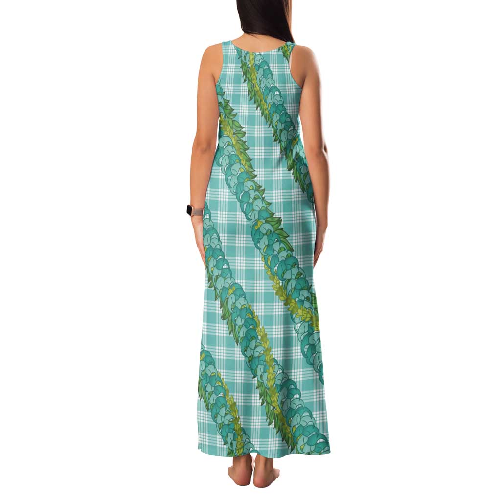 Hawaii Jade Vine Lei Tank Maxi Dress Aloha Palaka Motif - Turquoise LT14 - Polynesian Pride
