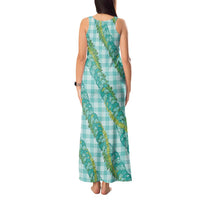 Hawaii Jade Vine Lei Tank Maxi Dress Aloha Palaka Motif - Turquoise LT14 - Polynesian Pride