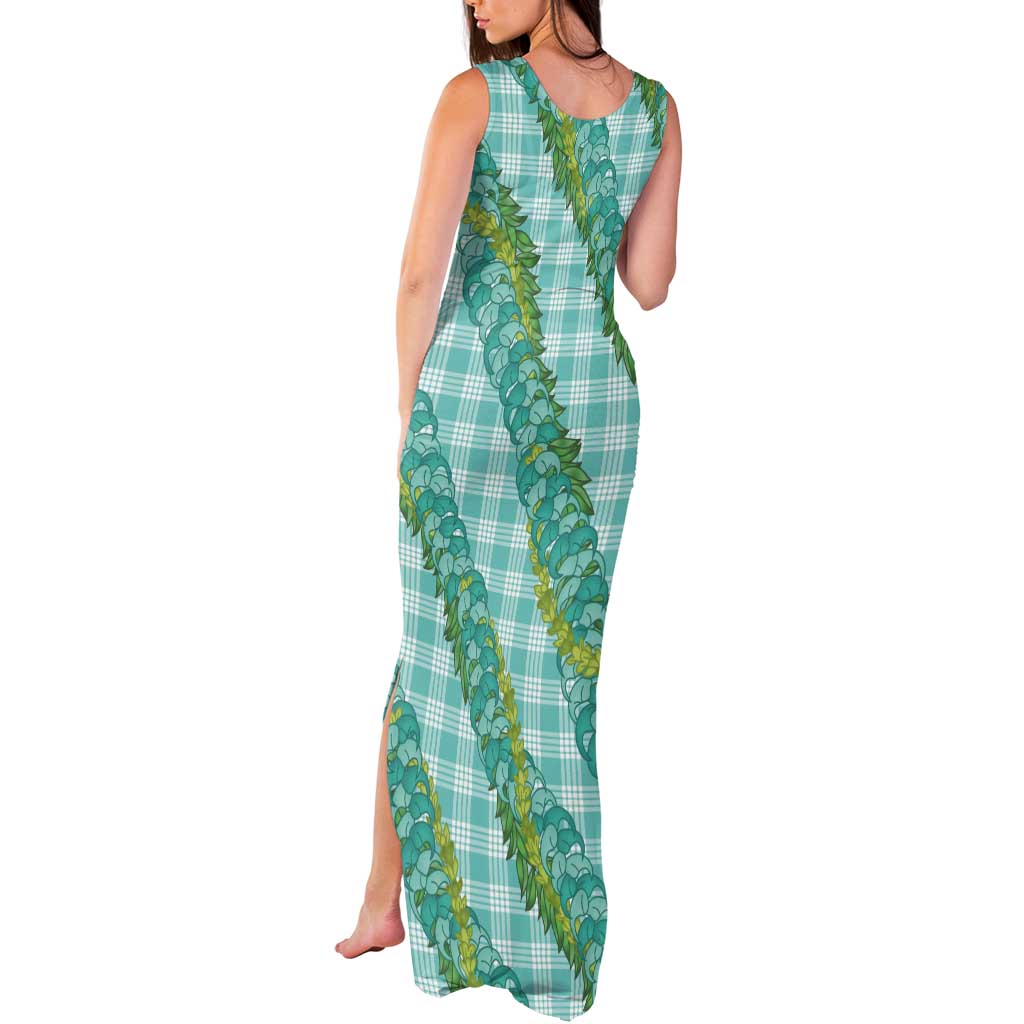 Hawaii Jade Vine Lei Tank Maxi Dress Aloha Palaka Motif - Turquoise LT14 - Polynesian Pride