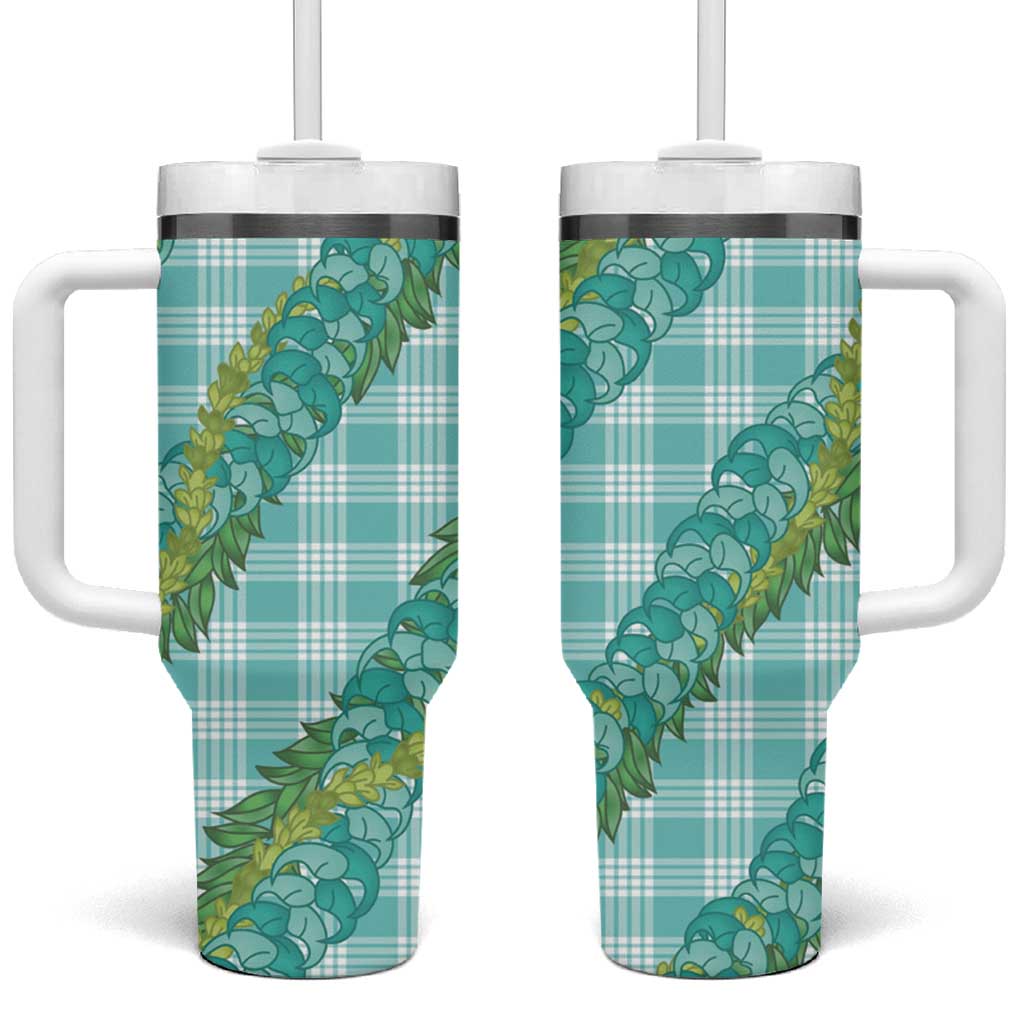 Hawaii Jade Vine Lei Tumbler With Handle Aloha Palaka Motif - Turquoise LT14 One Size: 40 oz Turquoise - Polynesian Pride