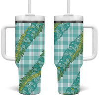Hawaii Jade Vine Lei Tumbler With Handle Aloha Palaka Motif - Turquoise LT14 One Size: 40 oz Turquoise - Polynesian Pride