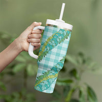Hawaii Jade Vine Lei Tumbler With Handle Aloha Palaka Motif - Turquoise LT14 - Polynesian Pride