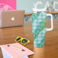 Hawaii Jade Vine Lei Tumbler With Handle Aloha Palaka Motif - Turquoise LT14 - Polynesian Pride