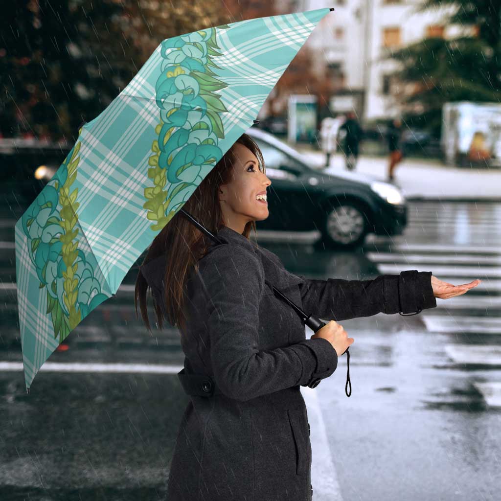 Hawaii Jade Vine Lei Umbrella Aloha Palaka Motif - Turquoise - Polynesian Pride