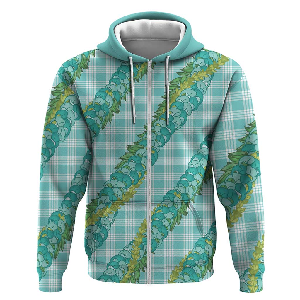 Hawaii Jade Vine Lei Zip Hoodie Aloha Palaka Motif - Turquoise LT14 Zip Hoodie Turquoise - Polynesian Pride