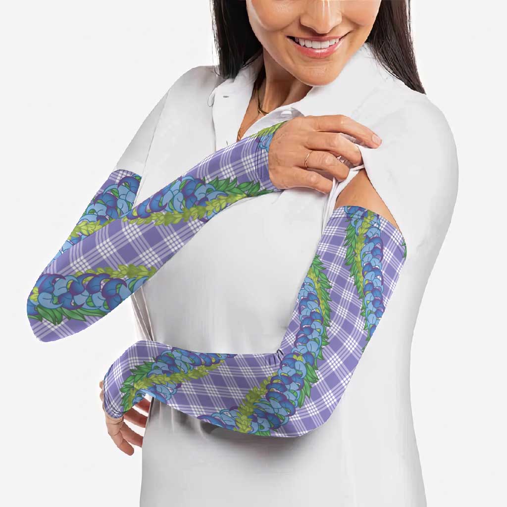 Hawaii Jade Vine Lei Arm Sleeves Aloha Palaka Motif - Purple - Polynesian Pride