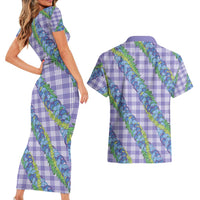 Hawaii Jade Vine Lei Couples Matching Short Sleeve Bodycon Dress and Hawaiian Shirt Aloha Palaka Motif - Purple LT14 - Polynesian Pride