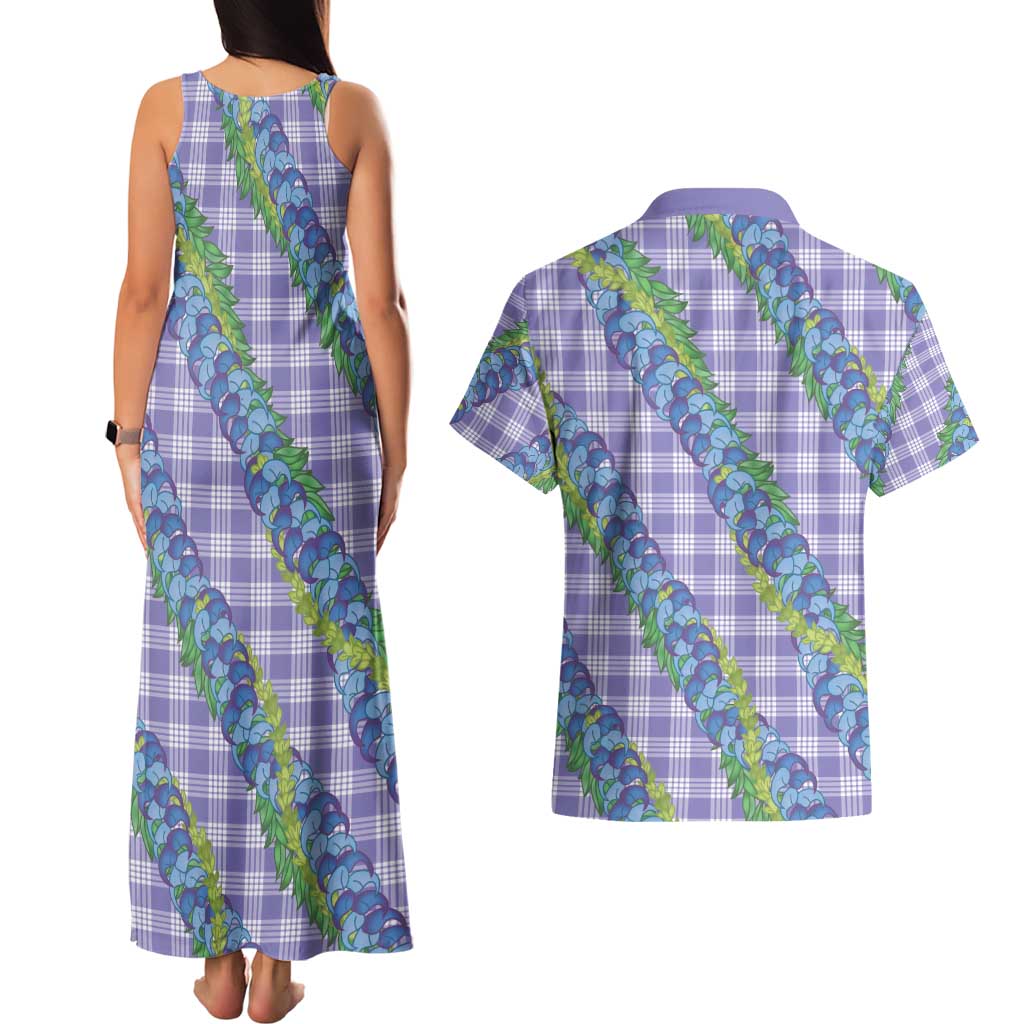 Hawaii Jade Vine Lei Couples Matching Tank Maxi Dress and Hawaiian Shirt Aloha Palaka Motif - Purple LT14 - Polynesian Pride